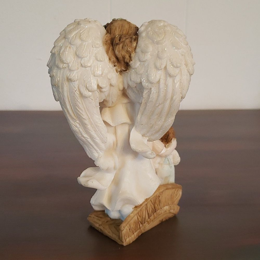 Vintage Glittery Resin Guardian Angel with Children Boy and Girl - Picture 3 of 10